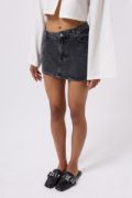 Asimetrik Bel Denim Mini Etek resmi